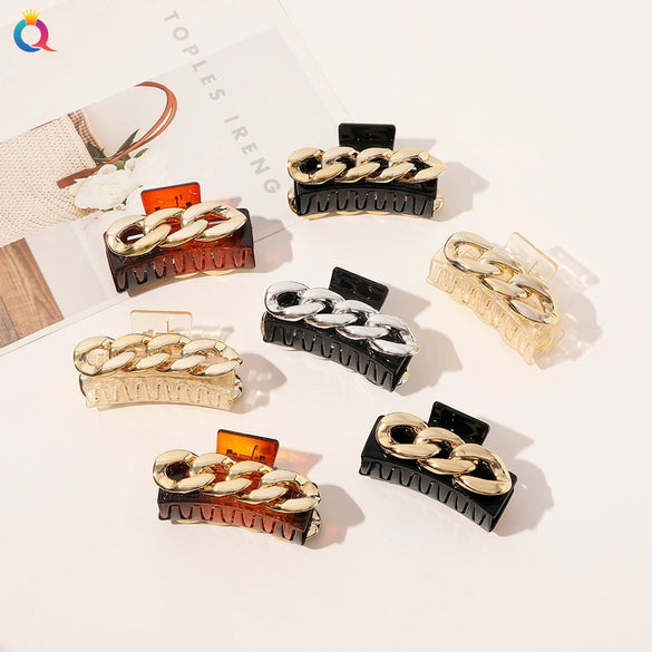 Women's Plastic Resin Handmade Chain Clip Headwear Hairpin