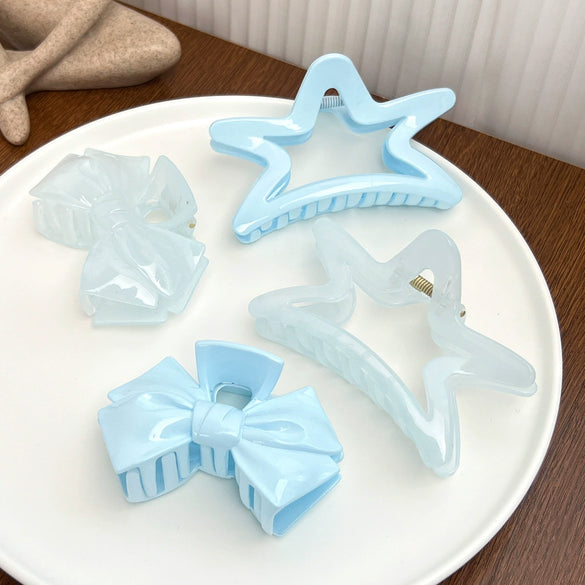 Women's Plastic Resin Handmade Fivepointed Star Hair Accessories Shark Clip In Iceclear Mint Blue And Cream Blue