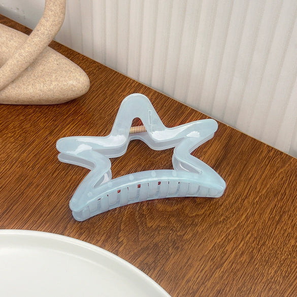 Women's Plastic Resin Handmade Fivepointed Star Hair Accessories Shark Clip In Iceclear Mint Blue And Cream Blue