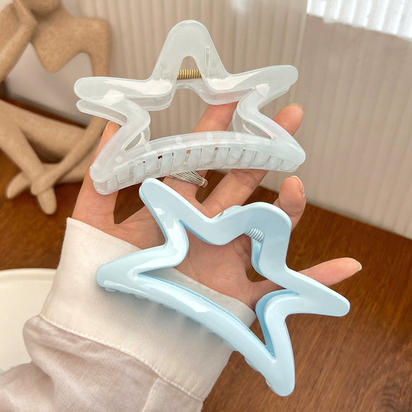 Women's Plastic Resin Handmade Fivepointed Star Hair Accessories Shark Clip In Iceclear Mint Blue And Cream Blue
