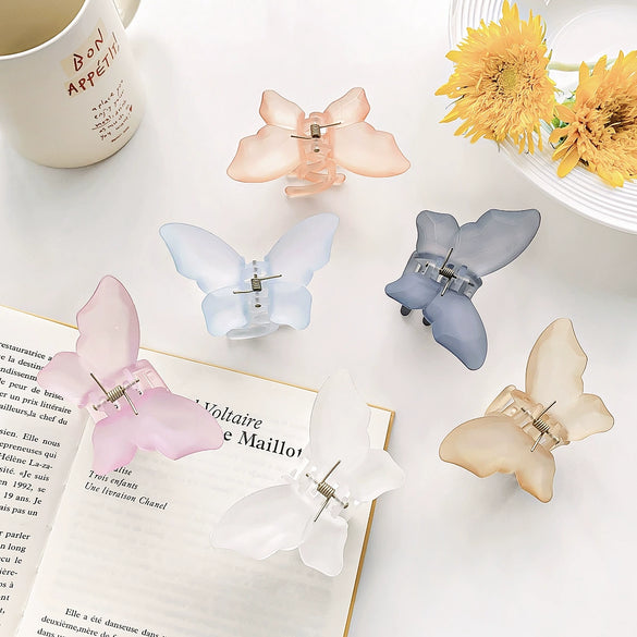 Women's Plastic Resin Handmade Frosted Butterfly Hair Grab Clip