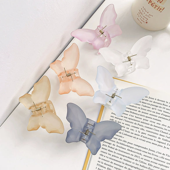 Women's Plastic Resin Handmade Frosted Butterfly Hair Grab Clip