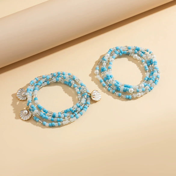 Women's Plastic Resin Handmade Geometric Pearl Fan Shell Rice Beads Waist Chain Body Chain