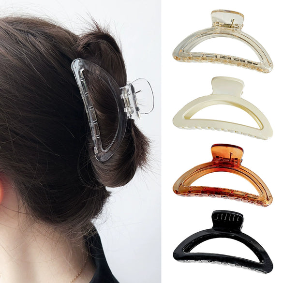 Women's Plastic Resin Handmade Geometric Semicircular Hollow Grab Hair Clip