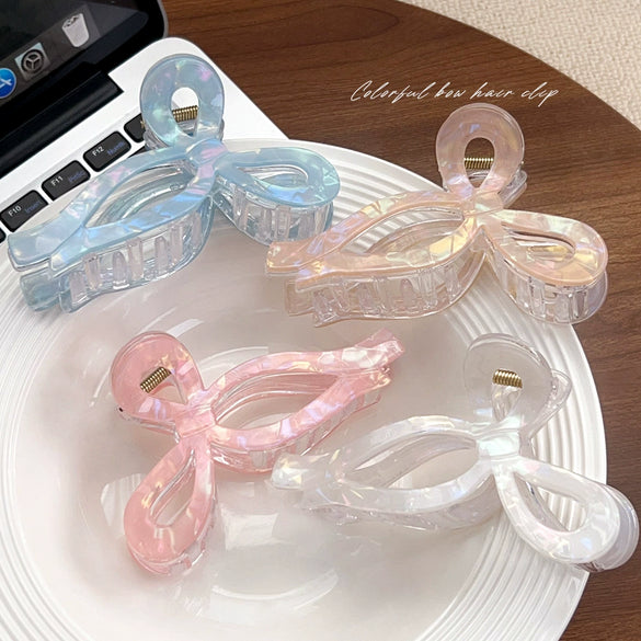 Women's Plastic Resin Handmade Small Fresh Geometric Winter Jelly Color Bow Grip Hair Clip
