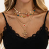 Women's Plated Alloy Cross Layered Clavicle Chain Necklace With Diamond Inspired Pendant Detail