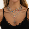 Women's Plated Alloy Cross Layered Clavicle Chain Necklace With Diamond Inspired Pendant Detail