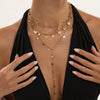 Women's Plated Iron Necklace With Alloy Hammered Round Pendant Geometric Yshaped Layered Sequin Chain Design