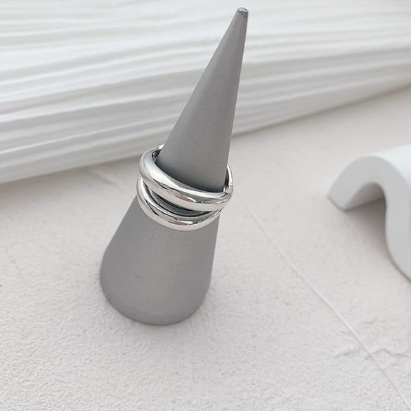 Women's Platinum Plated Sterling Silver Irregular Geometric Adjustable Ring With Crumpled Texture Simple Natural Style