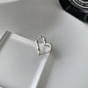 Women's Platinum Plated Sterling Silver Irregular Geometric Adjustable Ring With Crumpled Texture Simple Natural Style
