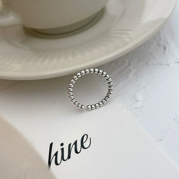 Women's Platinum Plated Sterling Silver Irregular Geometric Adjustable Ring With Crumpled Texture Simple Natural Style