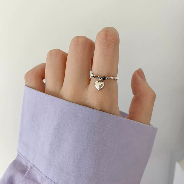Women's Platinum Plated Sterling Silver Irregular Geometric Adjustable Ring With Crumpled Texture Simple Natural Style
