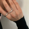 Women's Platinum Plated Sterling Silver Irregular Geometric Adjustable Ring With Crumpled Texture Simple Natural Style