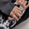 Women's Platinum Plated Sterling Silver Irregular Geometric Adjustable Ring With Crumpled Texture Simple Natural Style