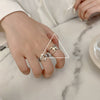 Women's Platinum Plated Sterling Silver Irregular Geometric Adjustable Ring With Crumpled Texture Simple Natural Style