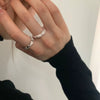 Women's Platinum Plated Sterling Silver Irregular Geometric Adjustable Ring With Crumpled Texture Simple Natural Style