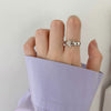 Women's Platinum Plated Sterling Silver Irregular Geometric Adjustable Ring With Crumpled Texture Simple Natural Style