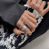 Women's Platinum Plated Sterling Silver Irregular Geometric Adjustable Ring With Crumpled Texture Simple Natural Style