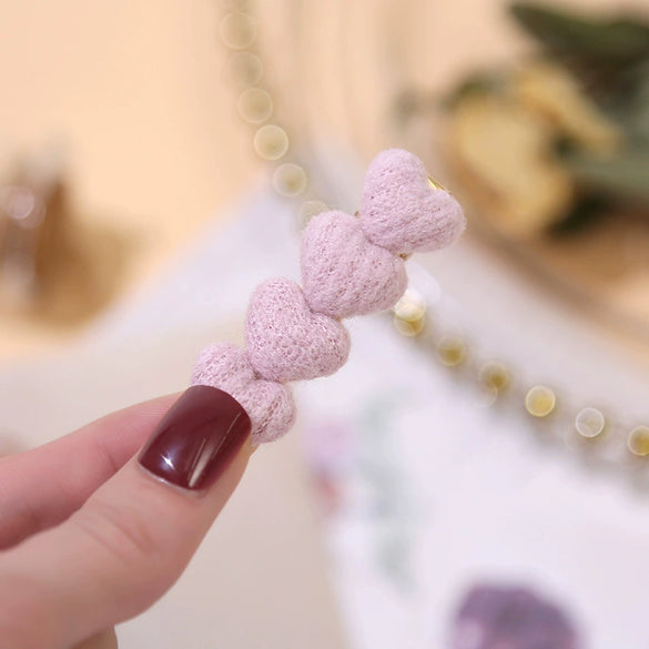 Women's Plush Heartshaped Handmade Hair Clip