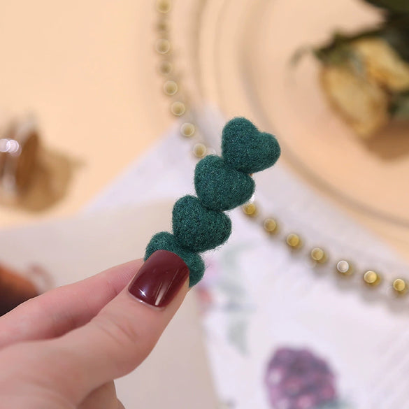 Women's Plush Heartshaped Handmade Hair Clip
