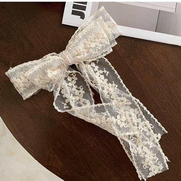 Women's Polyester Fiber Handmade Animals Style Threelayer Lace Ribbon Bow Spring Clip Hairpin