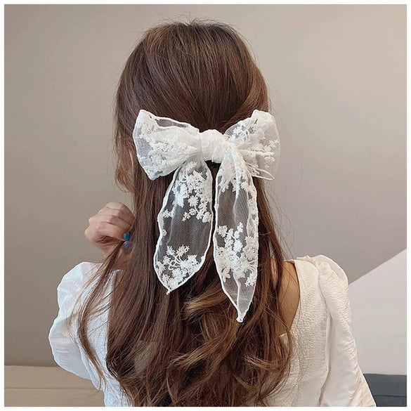 Women's Polyester Fiber Handmade Animals Style Threelayer Lace Ribbon Bow Spring Clip Hairpin