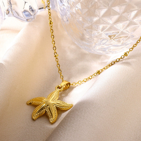 Women's Popular Style Conch Shell Stainless Steel Necklace With Electroplating And Ball Bead Chain