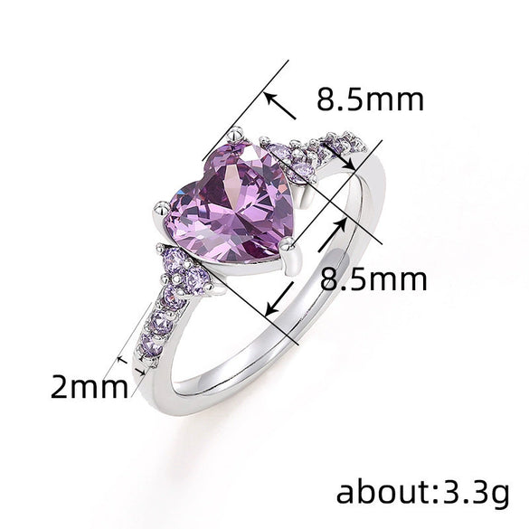 Women's Princess Style Heartshaped Copper Ring Set With Zirconia