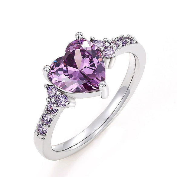 Women's Princess Style Heartshaped Copper Ring Set With Zirconia