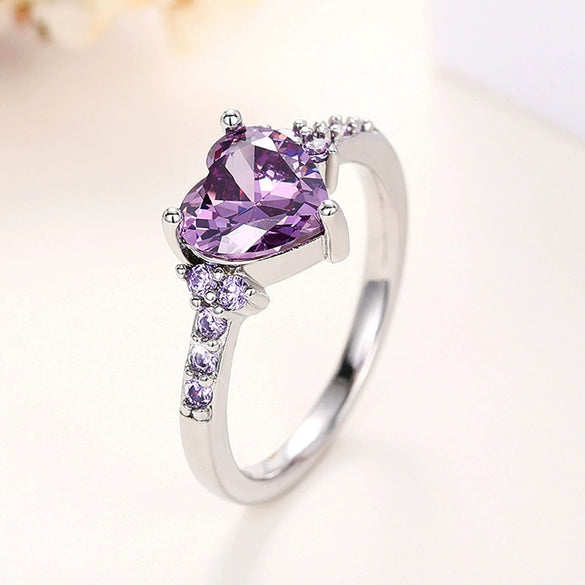 Women's Princess Style Heartshaped Copper Ring Set With Zirconia