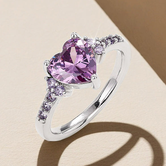 Women's Princess Style Heartshaped Copper Ring Set With Zirconia