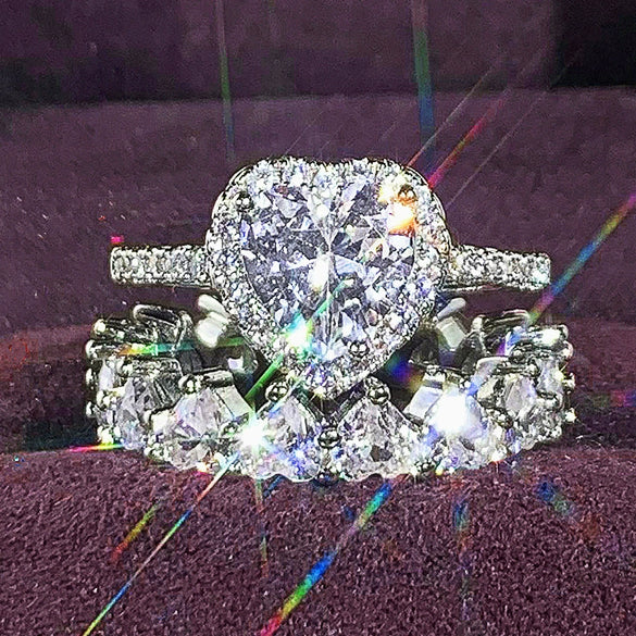 Women's Princess Style Heartshaped Zircon Ring Copper Material