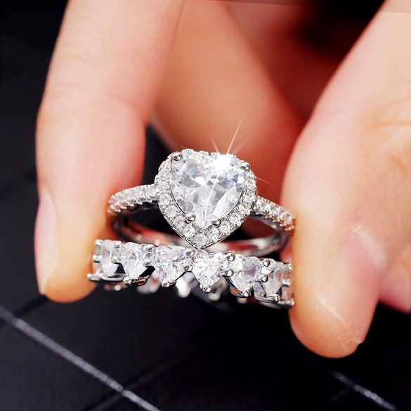 Women's Princess Style Heartshaped Zircon Ring Copper Material