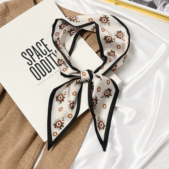 Women's Printed Polyester Silk Feel Streamer Scarf Thin Long Strip Hair Tie Elegant Versatile Hairband Suit Scarf