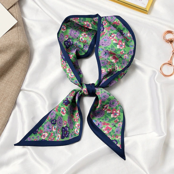 Women's Printed Polyester Silk Feel Streamer Scarf Thin Long Strip Hair Tie Elegant Versatile Hairband Suit Scarf