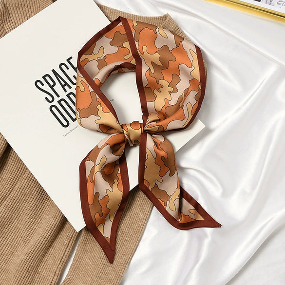 Women's Printed Polyester Silk Feel Streamer Scarf Thin Long Strip Hair Tie Elegant Versatile Hairband Suit Scarf