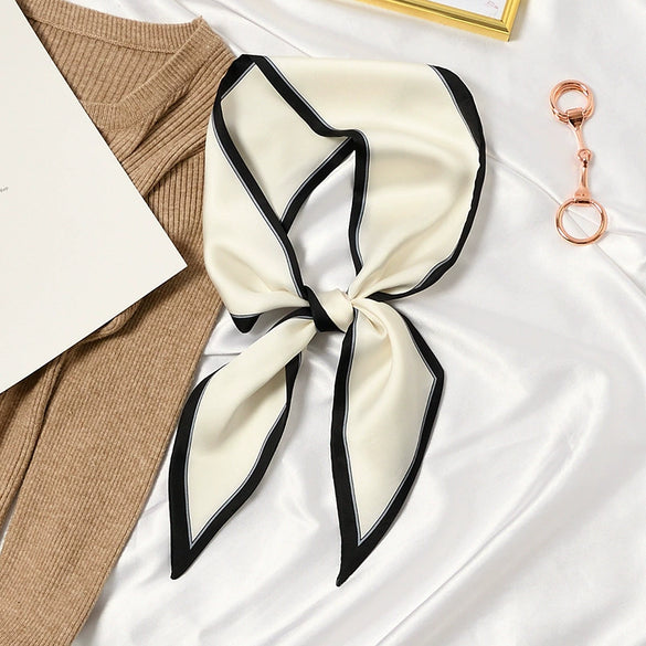 Women's Printed Polyester Silk Feel Streamer Scarf Thin Long Strip Hair Tie Elegant Versatile Hairband Suit Scarf