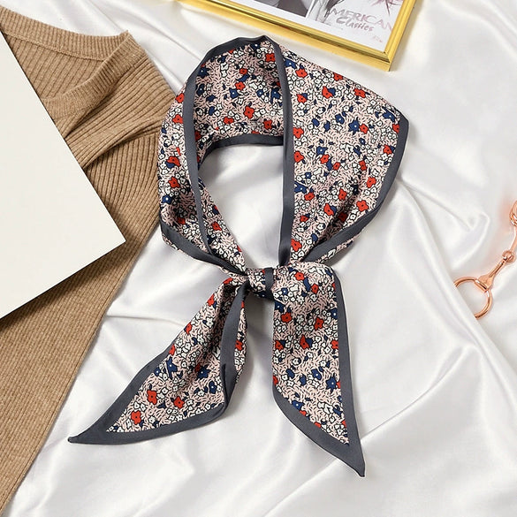 Women's Printed Polyester Silk Feel Streamer Scarf Thin Long Strip Hair Tie Elegant Versatile Hairband Suit Scarf