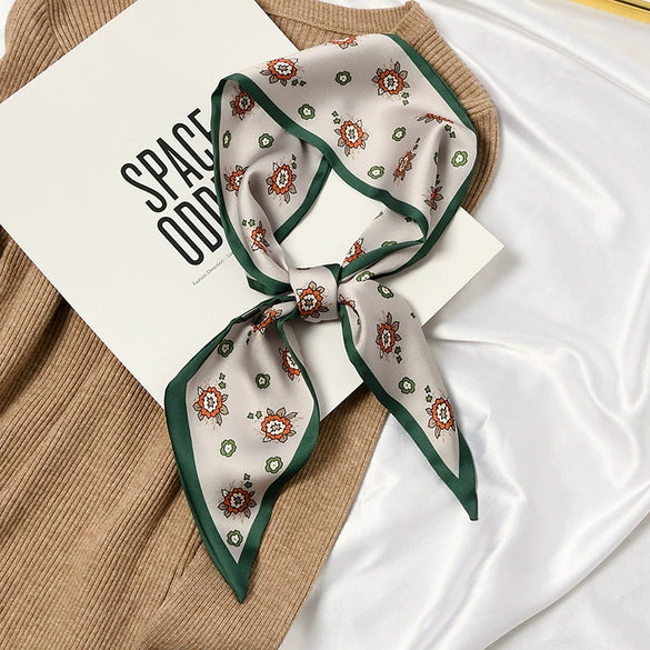 Women's Printed Polyester Silk Feel Streamer Scarf Thin Long Strip Hair Tie Elegant Versatile Hairband Suit Scarf