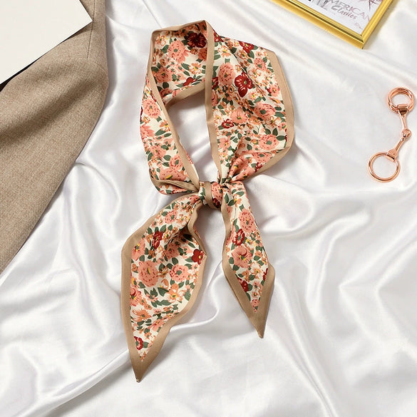 Women's Printed Polyester Silk Feel Streamer Scarf Thin Long Strip Hair Tie Elegant Versatile Hairband Suit Scarf