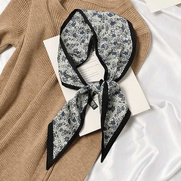 Women's Printed Polyester Silk Feel Streamer Scarf Thin Long Strip Hair Tie Elegant Versatile Hairband Suit Scarf