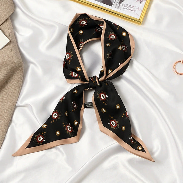 Women's Printed Polyester Silk Feel Streamer Scarf Thin Long Strip Hair Tie Elegant Versatile Hairband Suit Scarf
