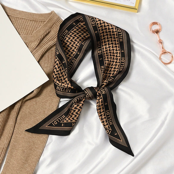 Women's Printed Polyester Silk Feel Streamer Scarf Thin Long Strip Hair Tie Elegant Versatile Hairband Suit Scarf