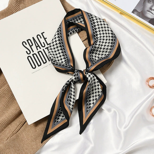 Women's Printed Polyester Silk Feel Streamer Scarf Thin Long Strip Hair Tie Elegant Versatile Hairband Suit Scarf