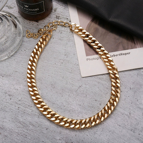 Women's Punk Alloy Gold Plated Rough Chain Necklace