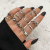 Women's Punk Dark Metal Butterfly Skull Hollow Geometric Face Ring Multipiece Set With Electroplating