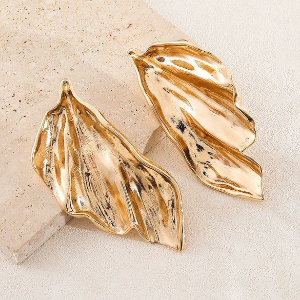 Women's Punk Fashion Elegant Metallic Geometric Ginkgo Leaf Electroplated Earrings