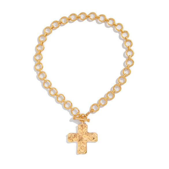 Women's Punk Geometric Cross Pendant Necklace Zinc Alloy Plated Ot Chain Statement Jewelry