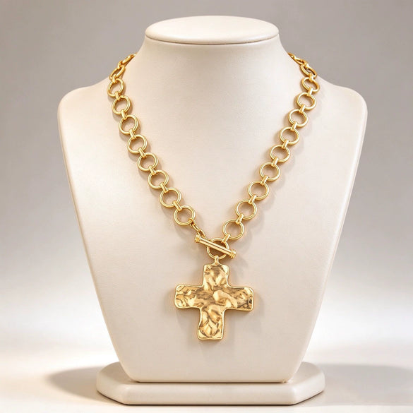 Women's Punk Geometric Cross Pendant Necklace Zinc Alloy Plated Ot Chain Statement Jewelry
