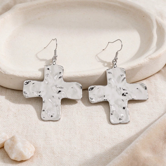 Women's Punk Geometric Cross Pendant Necklace Zinc Alloy Plated Ot Chain Statement Jewelry